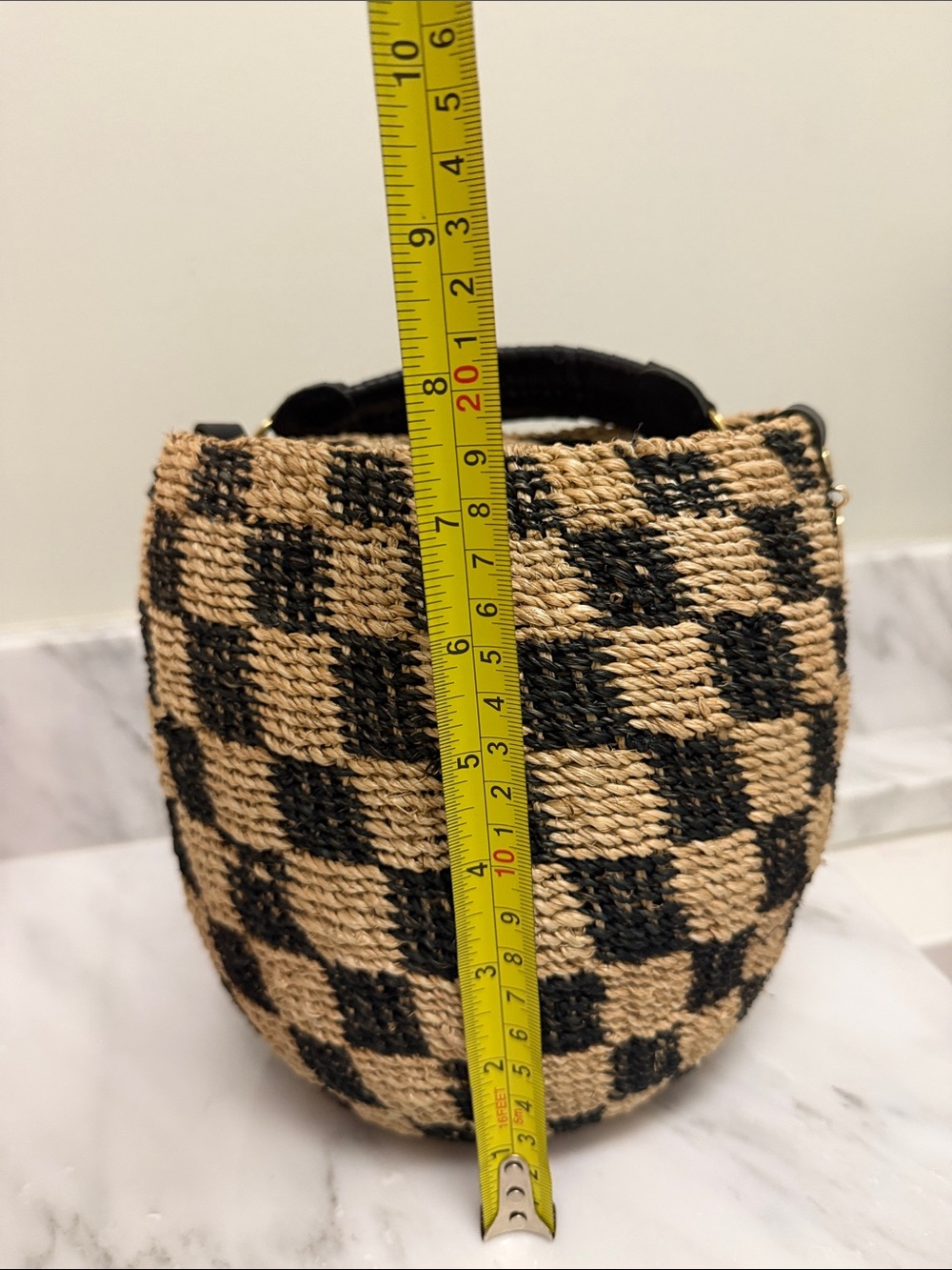 Clare V Checkered Woven Handbag in Black & Natural - Picture 7 of 8